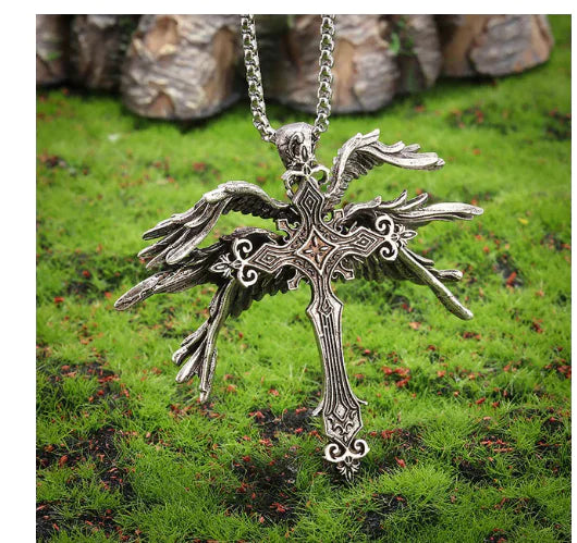 Vintage Angel Wing Cross Necklace
