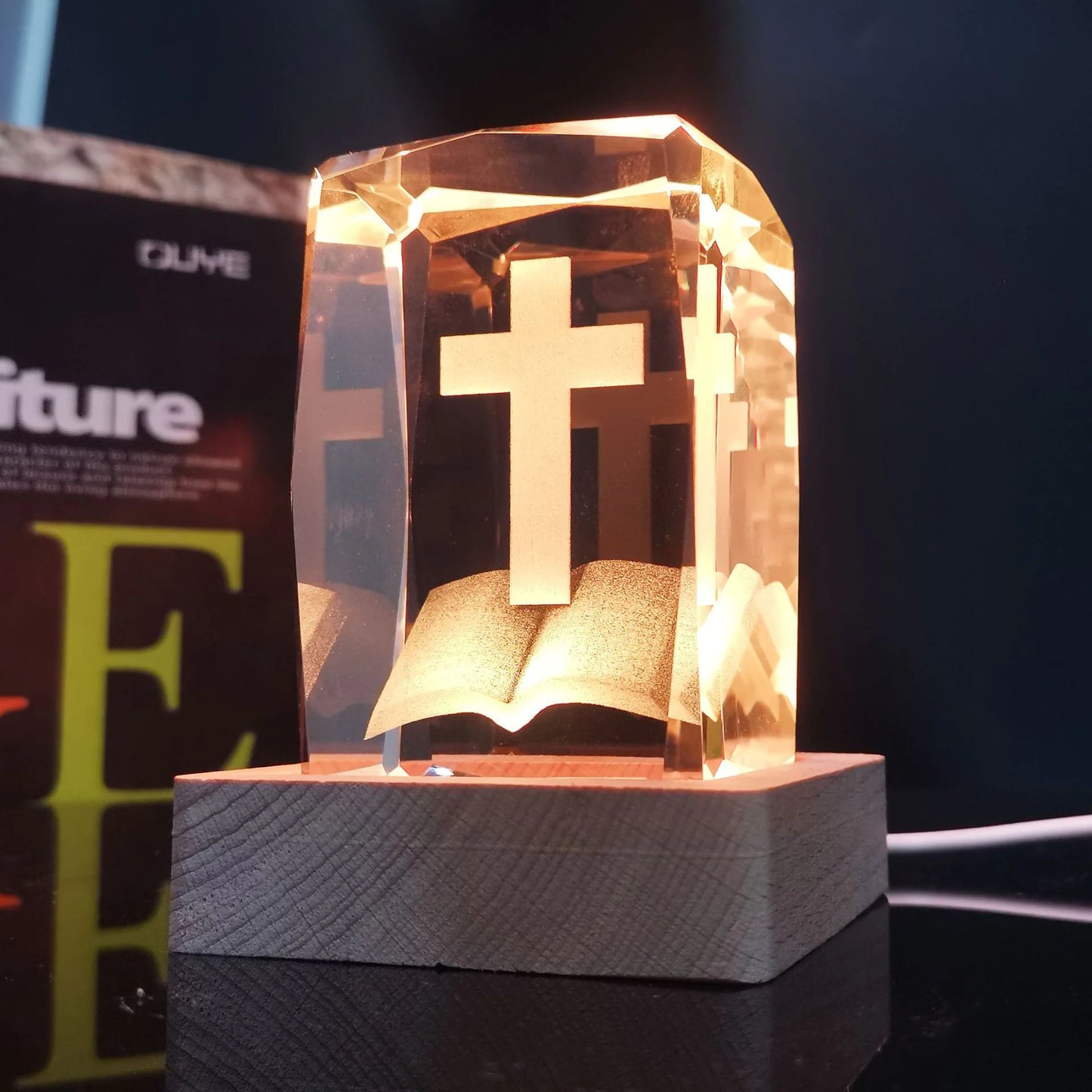 Luminous Cross Crystal Decoration