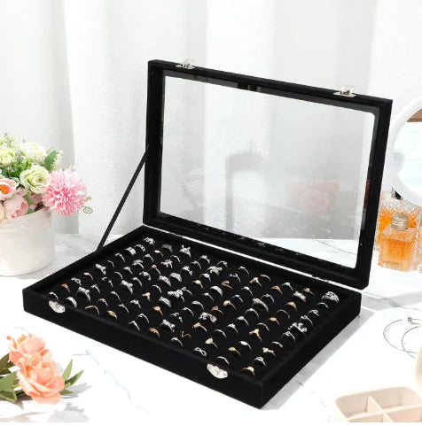 Velour Jewelry Organizer Box with Glass Lid (One Set)